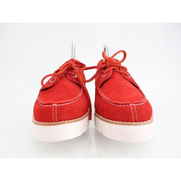 Donald Pliner Harlie Platform Loafer Boat Shoe Slip On Size 10 Red Suede - Picture 2 of 14